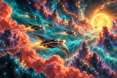 Tablou decorativ - Nave prin Nebuloasa
