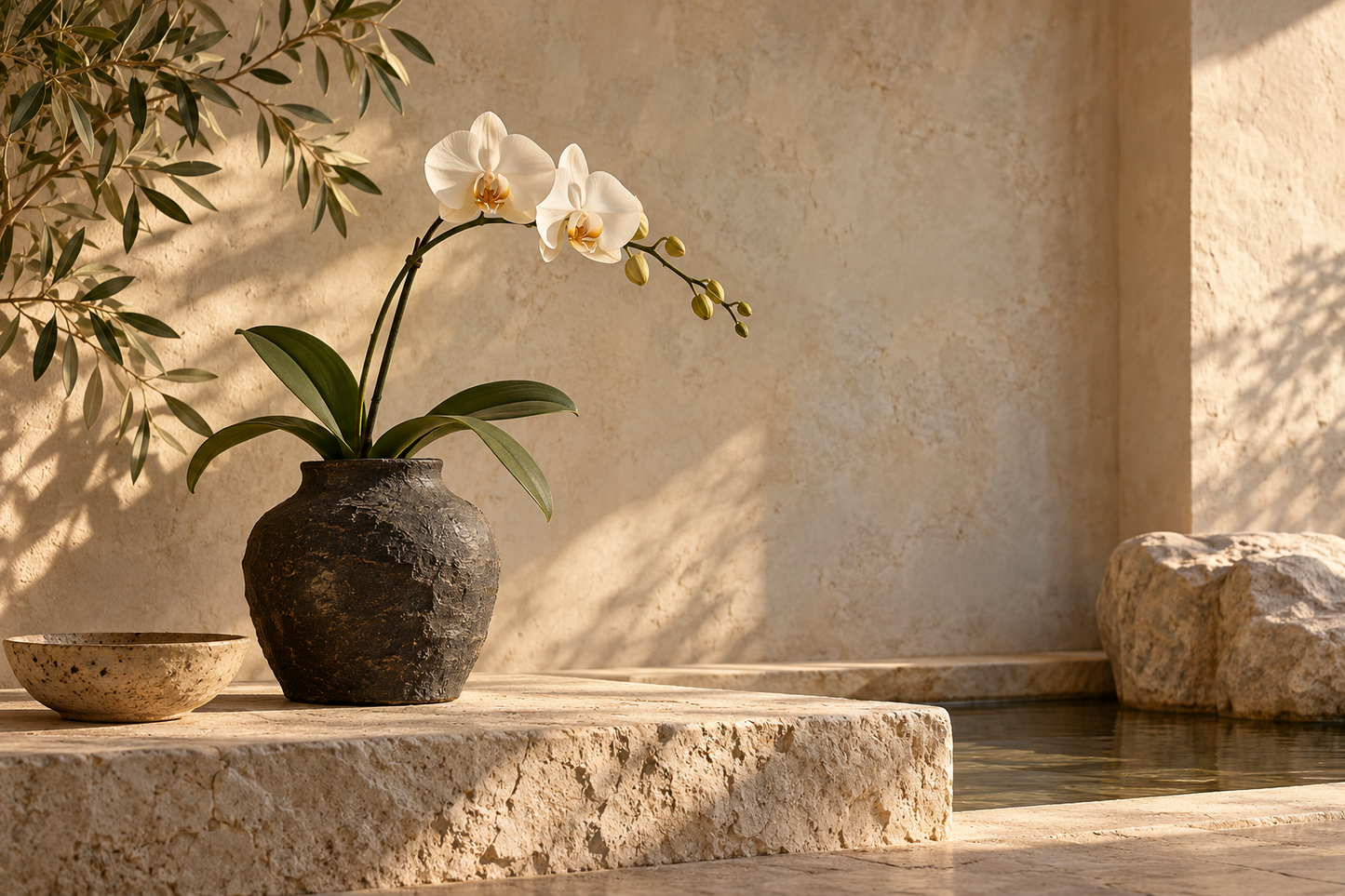 Tablou decorativ - Orhidee Alba in Vas Antracit
