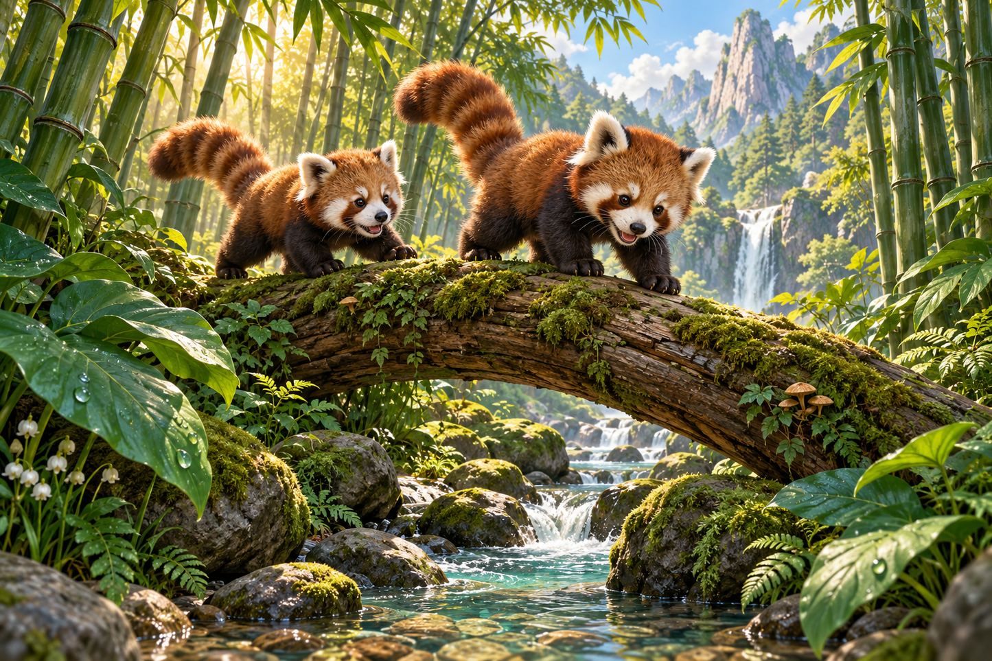 Tablou decorativ - Panda Rosu in Bambus