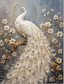 Tablou decorativ Paun Alb cu Trena Aurie