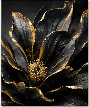 Tablou decorativ Petale de Abanos, floare neagra cu accente aurii