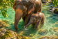 Tablou decorativ - Puiul de Elefant langa Mama