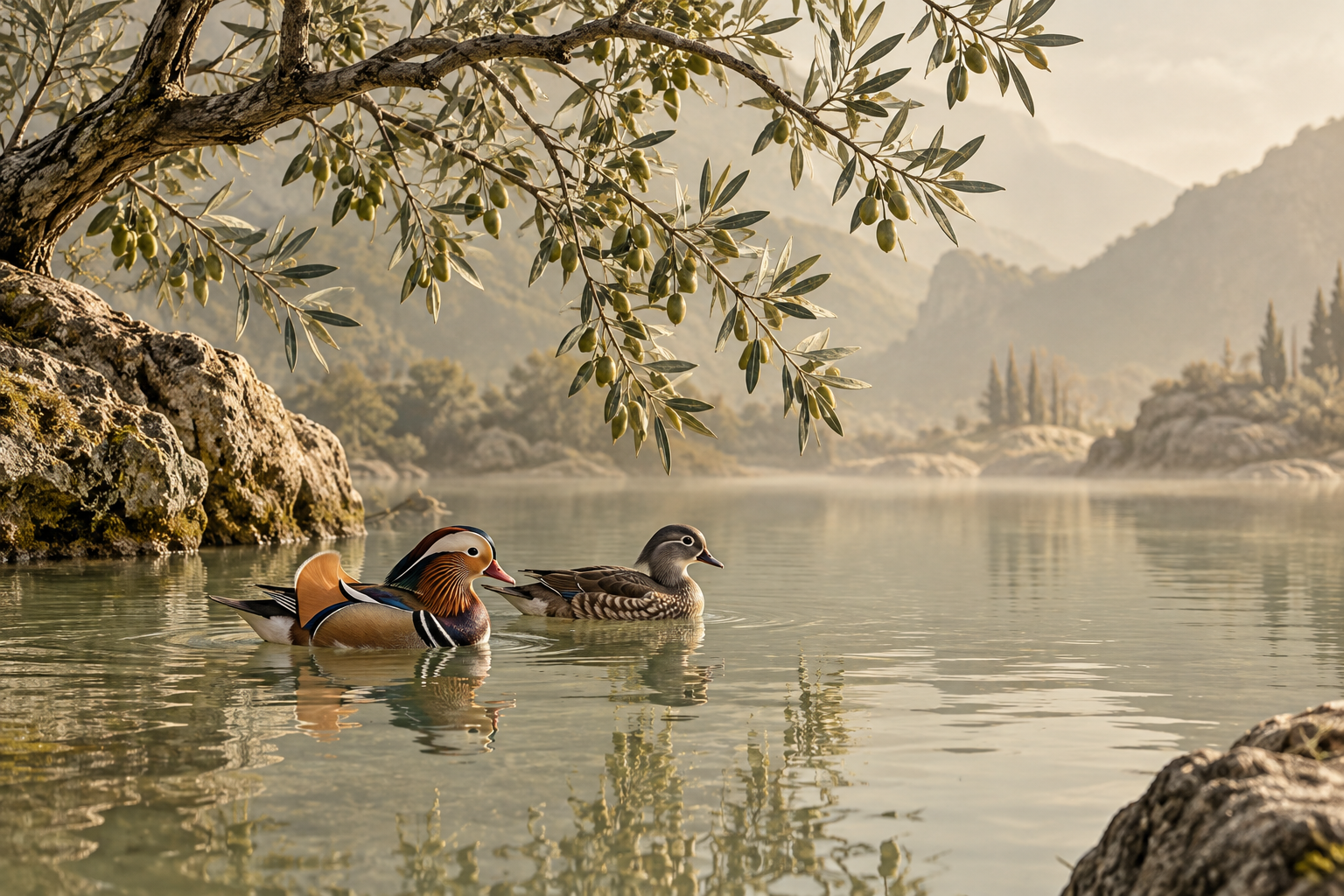 Tablou decorativ - Rate Mandarin pe Iaz