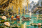 Tablou decorativ - Ratele Mandarin sub Salcie