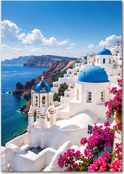 Tablou decorativ - Santorini, Cupole albastre