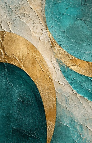 Tablou decorativ - Semicercuri de aur si turcoaz