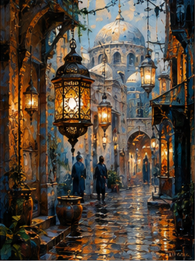 Tablou decorativ Strada cu felinare din Orient