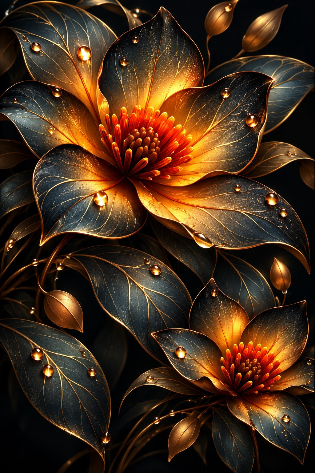 Tablou decorativ - Trio de flori aurii
