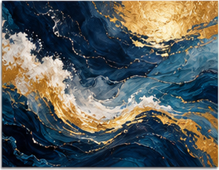 Tablou decorativ Val Abstract Albastru si Auriu