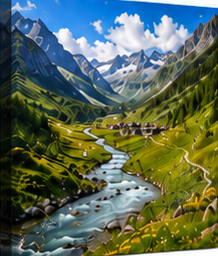 Tablou decorativ Vale Alpina cu Rau
