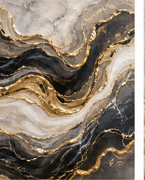 Tablou decorativ Valuri de Marmura Neagra si Aur