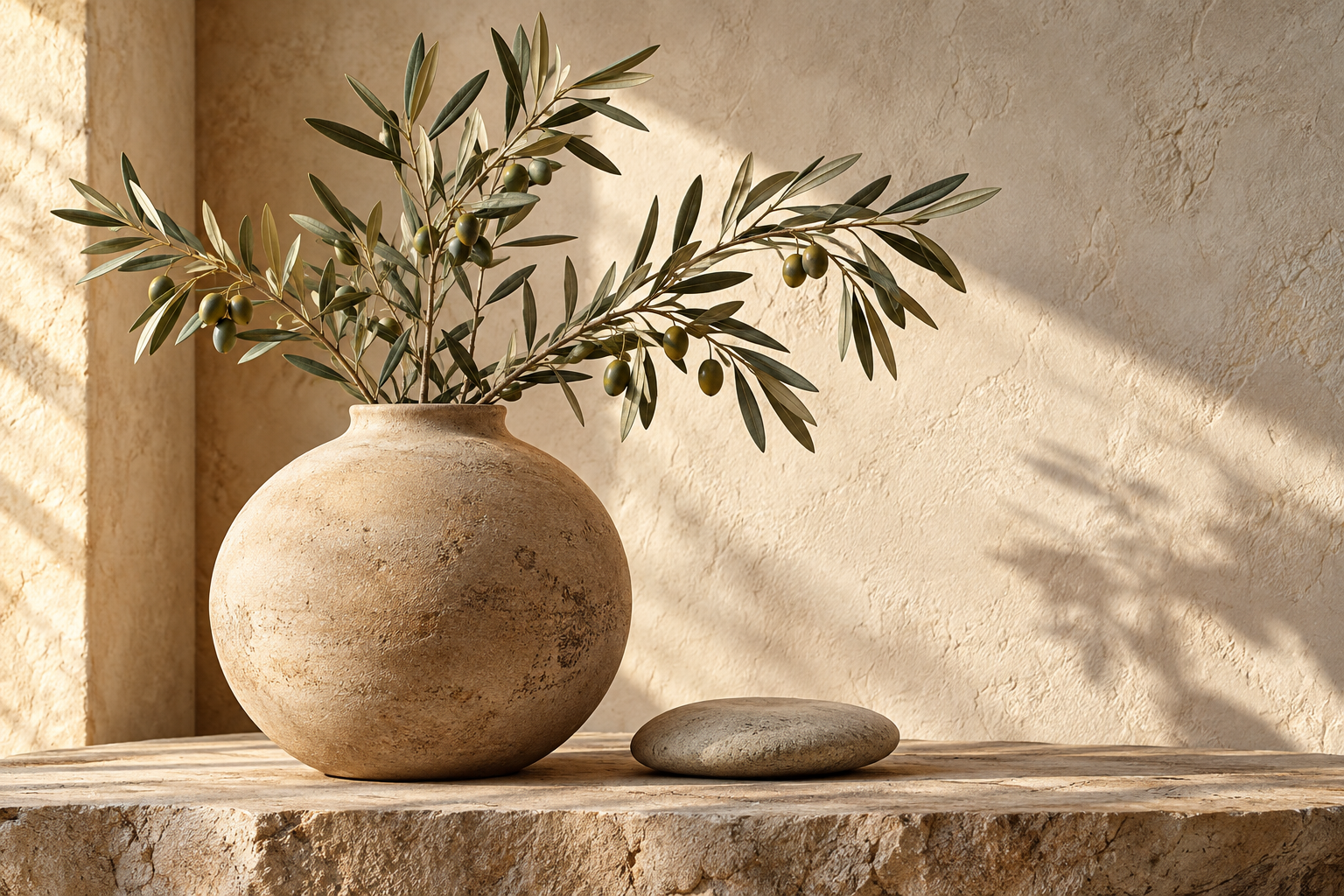 Tablou decorativ - Vas Rotund cu Ramuri de Maslin