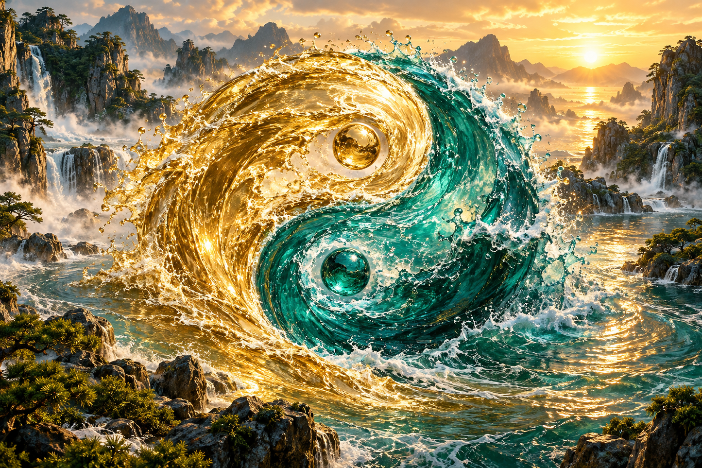 Tablou decorativ - Yin si Yang din Apa si Aur