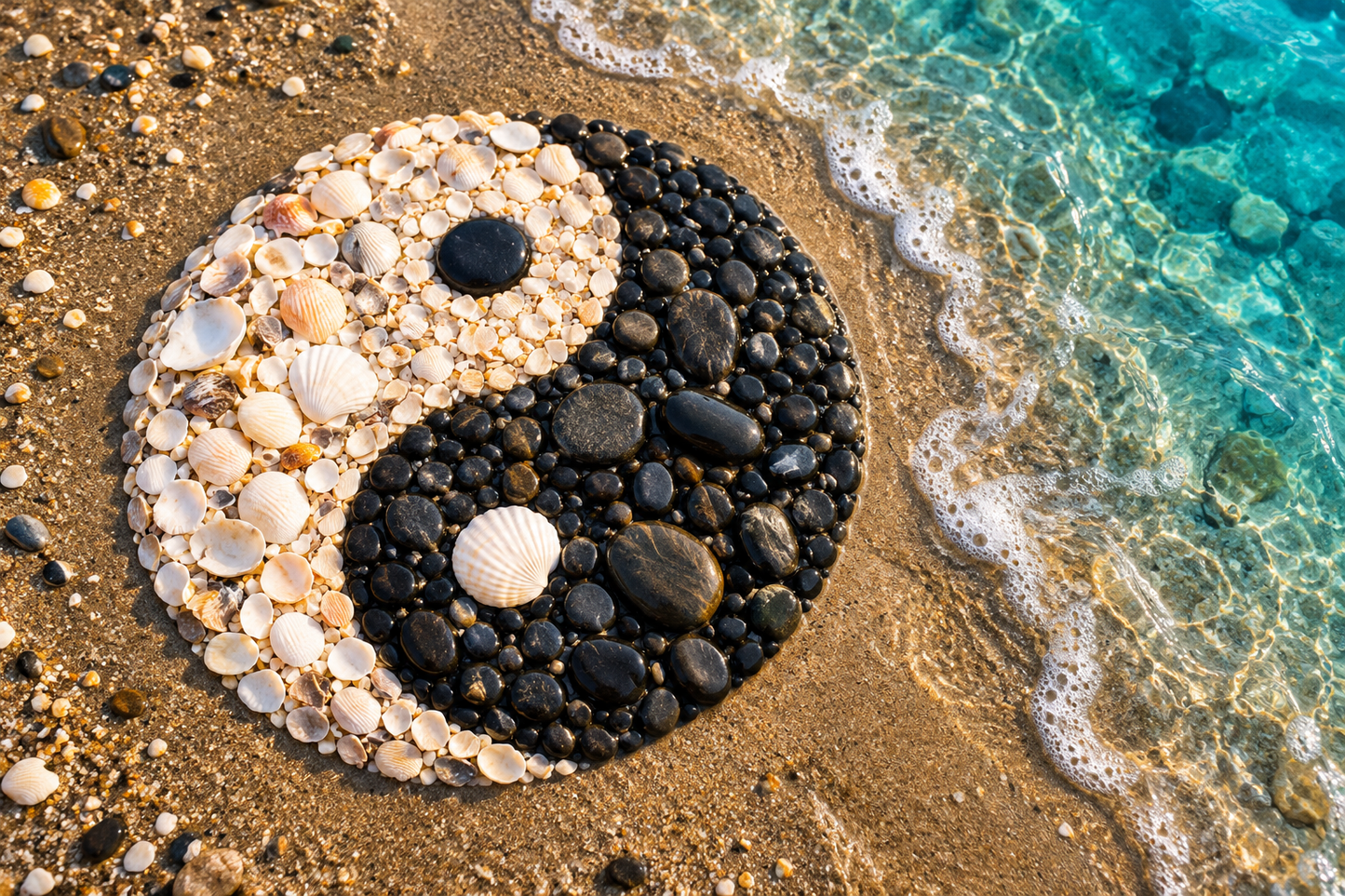 Tablou decorativ - Yin si Yang din Scoici si Pietre