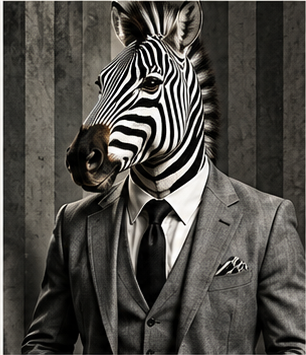 Tablou decorativ - Zebra în Costum Gri