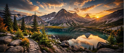 Tablou decorativ - Lac de munte în amurg