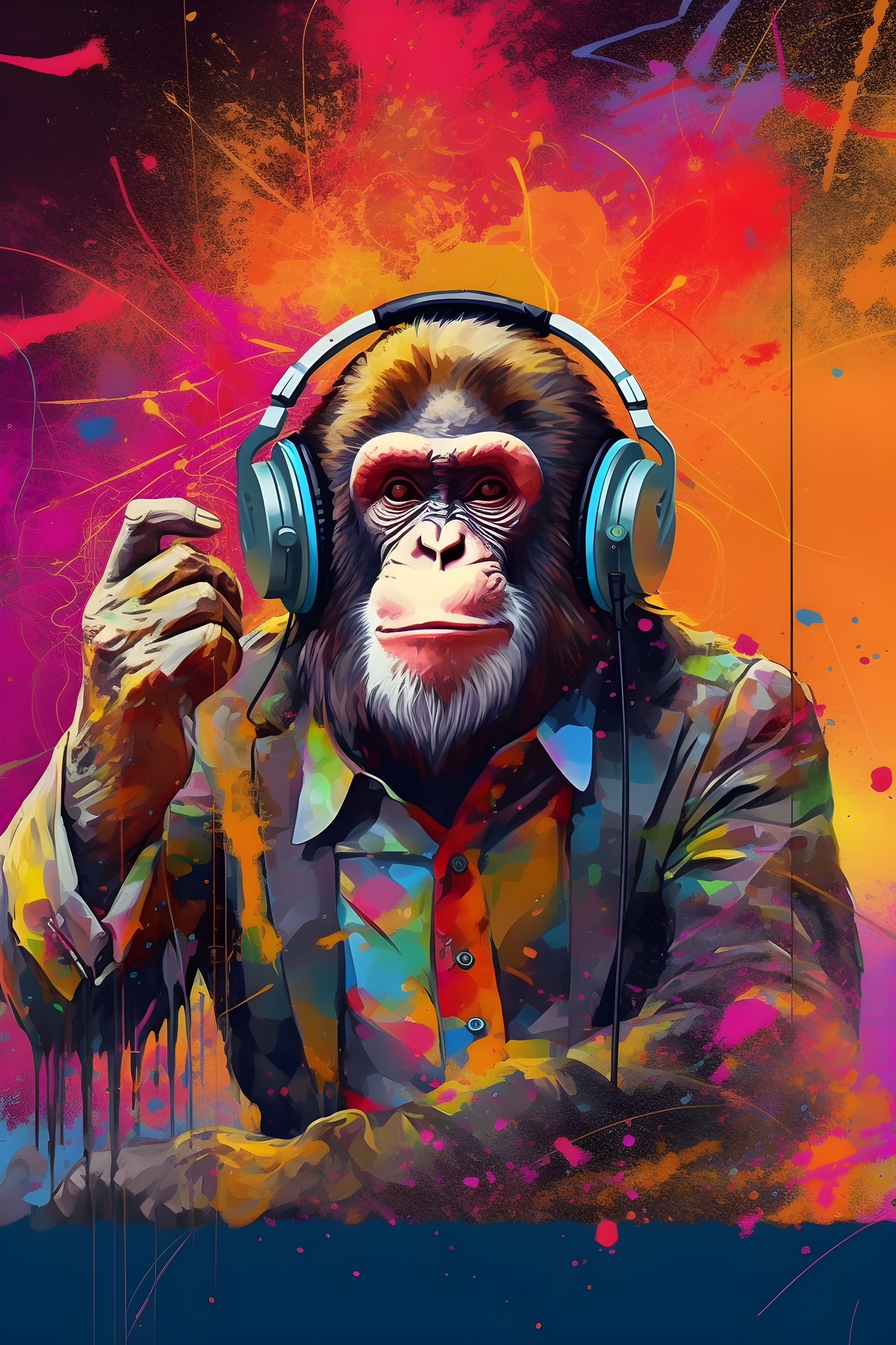 Tablou decorativ DJ-ul Pop Art - maimuță stilizată