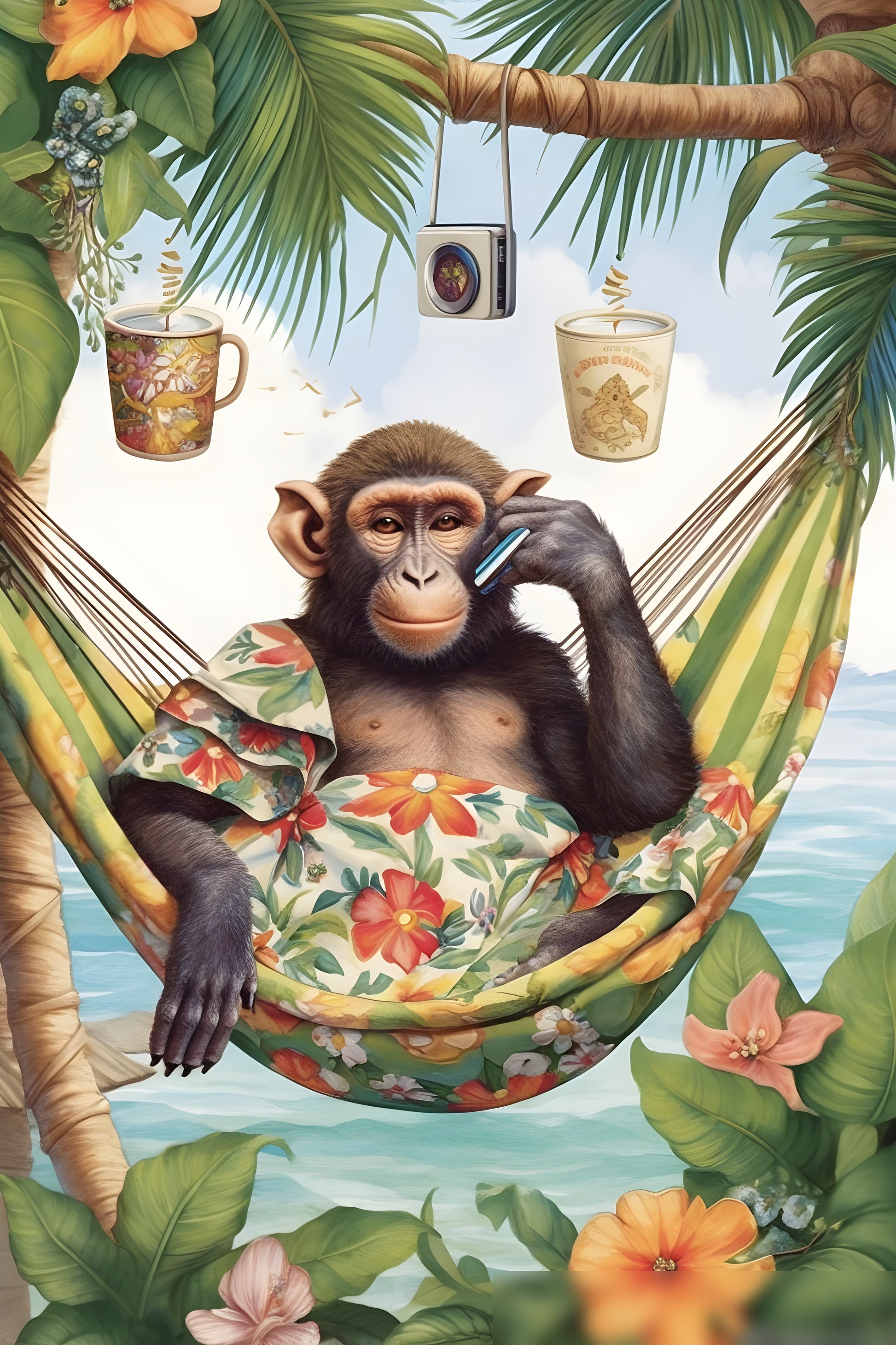 Tablou decorativ Vacanța Tropicală - maimuță stilizată