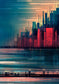 Orasul abstract in teal si rosu