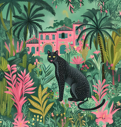 Tablou decorativ - Pantera neagra in gradina tropicala