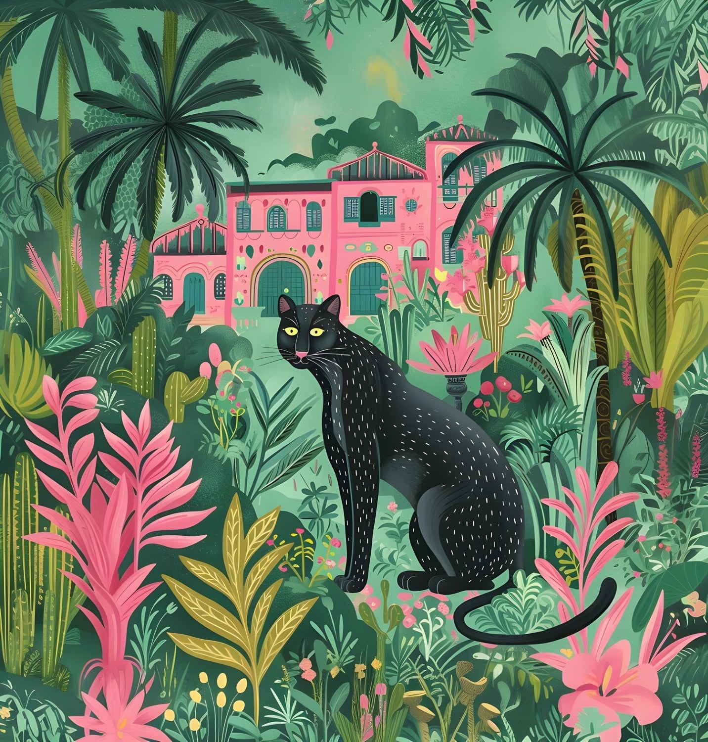 Tablou Pantera neagra in gradina tropicala