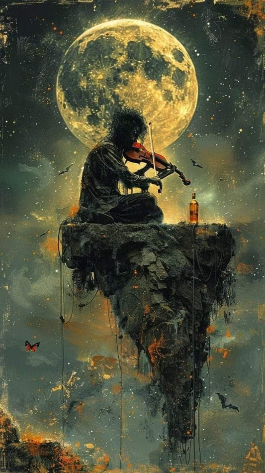 Tablou muzician cântând la vioară sub clar de lună