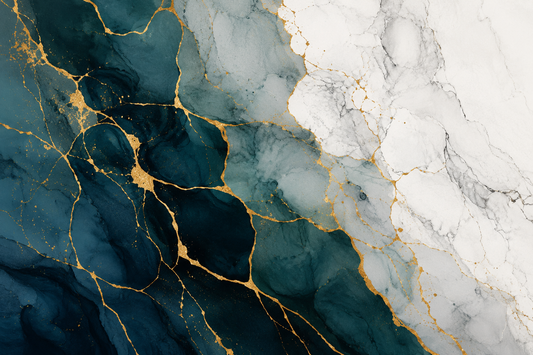 Tablou abstract Marmura cu vene de aur - turcoaz si auriu