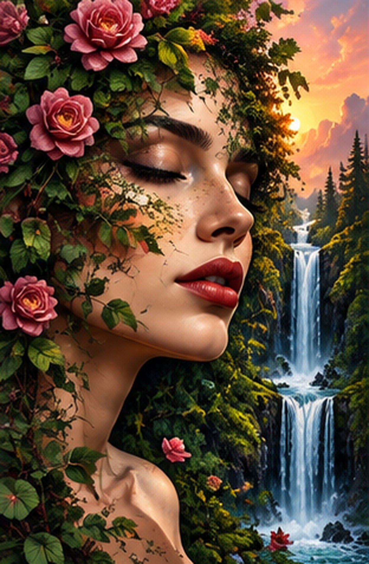 Tablou decorativ - Trandafirii si Cascada