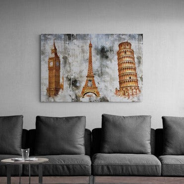 Tablou canvas - Big Ben, Turnul Eiffel si Turnul din Pisa - Cameradevis.ro Cameradevis.ro
