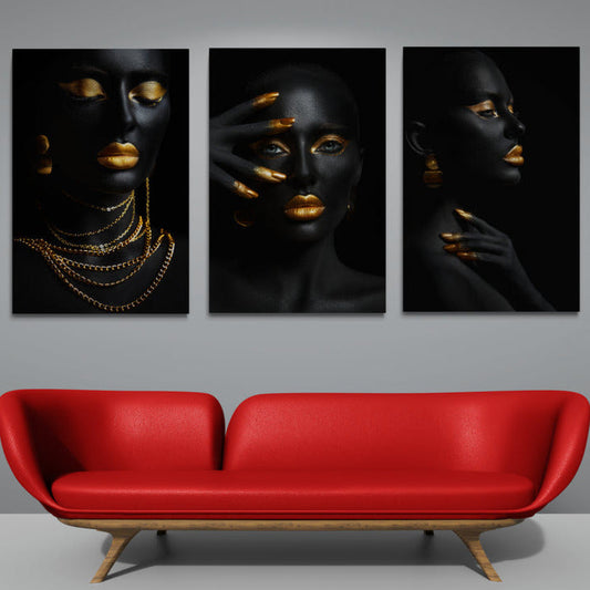 Set 3 Tablouri canvas - Trio gold black - Cameradevis.ro Cameradevis.ro