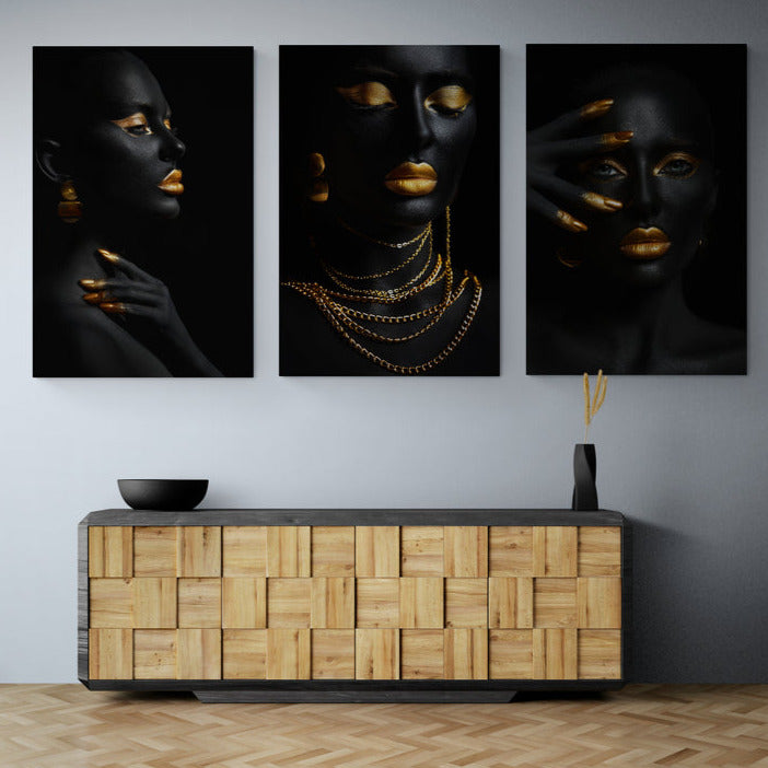 Set 3 Tablouri canvas - Trio gold black - Cameradevis.ro Cameradevis.ro